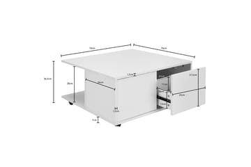 Delgadillo Kvadratisk Sofabord 70 cm med Skuffer og Hjul i Malt Tre - Hvit - Møbler - Bord - Sofabord & salongbord - Sofabord med hjul