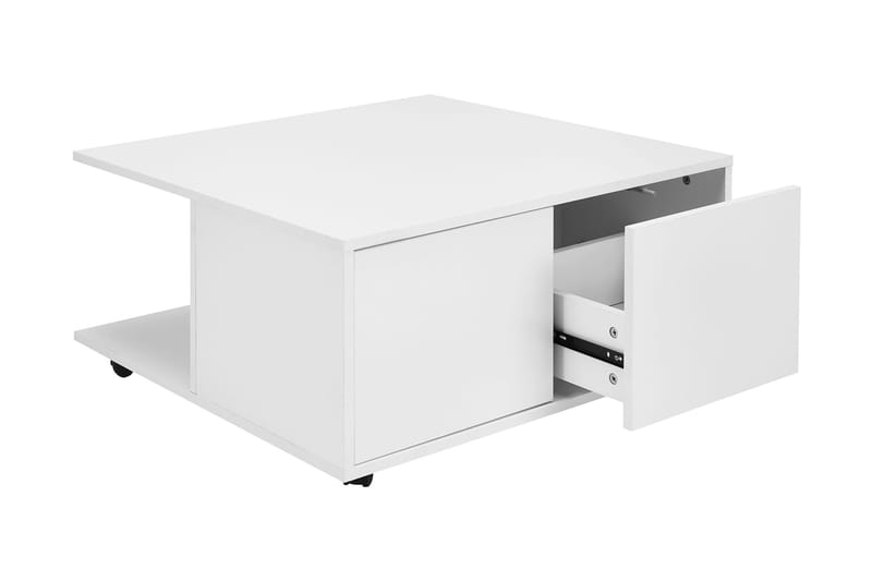 Delgadillo Kvadratisk Sofabord 70 cm med Skuffer og Hjul i Malt Tre - Hvit - Møbler - Bord - Sofabord & salongbord - Sofabord med hjul