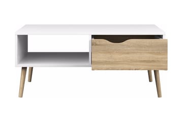Delta Sofabord 99 cm med Oppbevaringsskuff + Hylle - Hvit/Eikefarge - Møbler - Bord - Sofabord & salongbord - Sofabord med oppbevaring