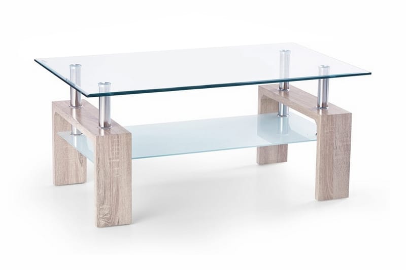 Sofabord Demitranila 100 cm med Oppbevaringshylle - Glass/Eikefarge - Sofabord & salongbord