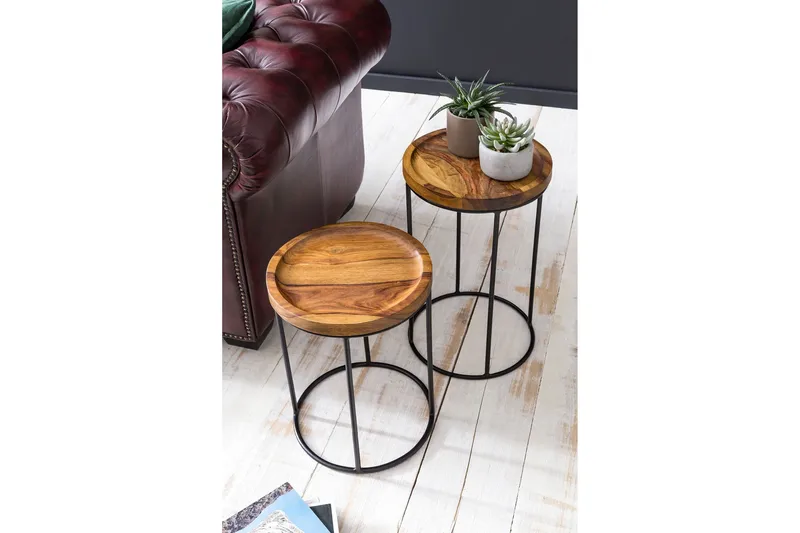 Dewester Settbord 31 cm 2 Bord - Massivt Tre/Svart - Møbler - Bord - Sofabord & salongbord