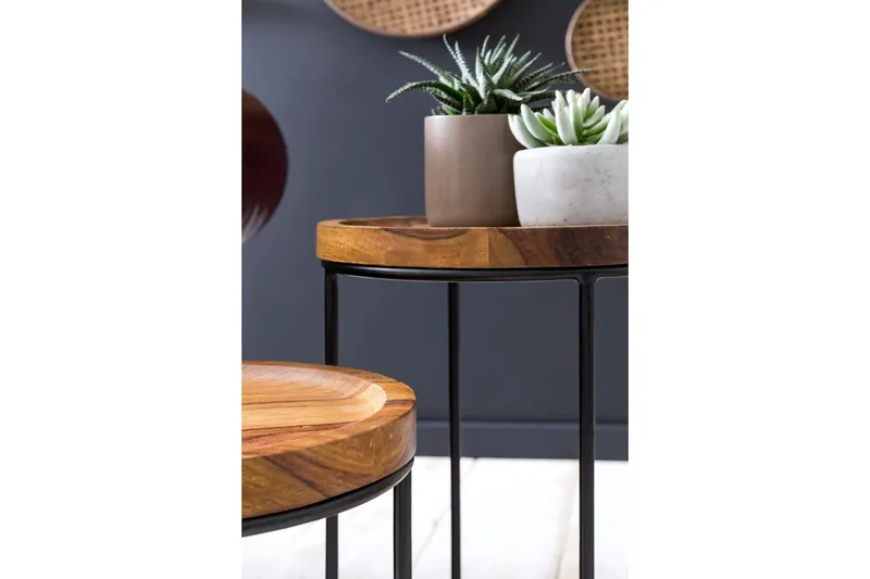 Dewester Settbord 31 cm 2 Bord - Massivt Tre/Svart - Møbler - Bord - Sofabord & salongbord