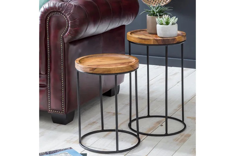 Dewester Settbord 31 cm 2 Bord - Massivt Tre/Svart - Møbler - Bord - Sofabord & salongbord