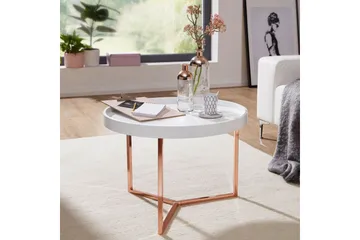 Dhir Sofabord 59 cm Rundt - Hvit/Messing - Møbler - Bord - Sofabord & salongbord