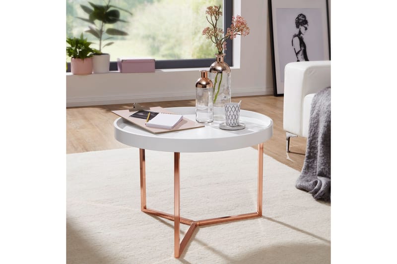 Dhir Sofabord 59 cm Rundt - Hvit/Messing - Møbler - Bord - Sofabord & salongbord