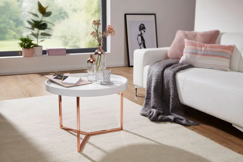 Dhir Sofabord 59 cm Rundt, Hvit/Messing