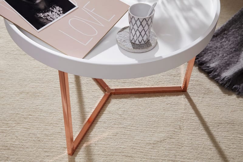 Dhir Sofabord 59 cm Rundt - Hvit/Messing - Møbler - Bord - Sofabord & salongbord