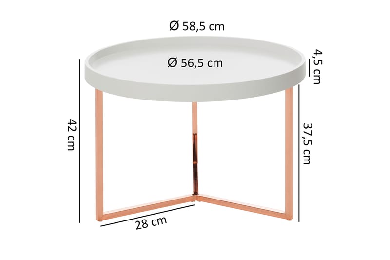 Dhir Sofabord 59 cm Rundt - Hvit/Messing - Møbler - Bord - Sofabord & salongbord
