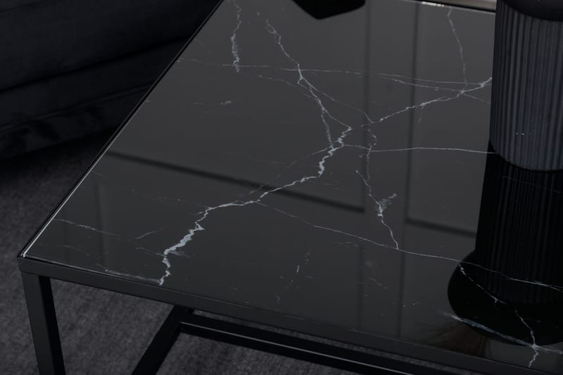 Dipp Sofabord 130 cm Marmormønster - Glas/Sort/Messing - Møbler - Bord - Sofabord & salongbord