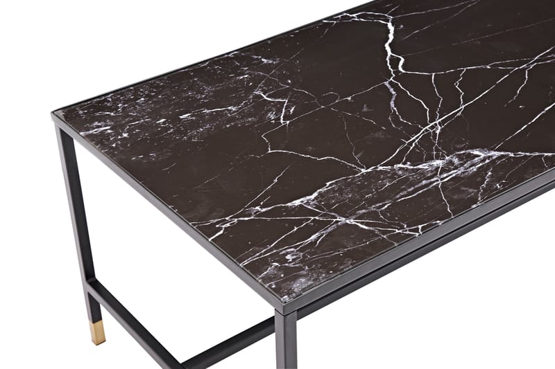 Dipp Sofabord 130 cm Marmormønster - Glas/Sort/Messing - Møbler - Bord - Sofabord & salongbord
