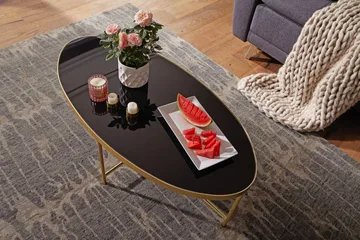 Dredyn Sofabord 110 cm Ovalt - Glass/Svart/Gull - Møbler - Bord - Sofabord & salongbord