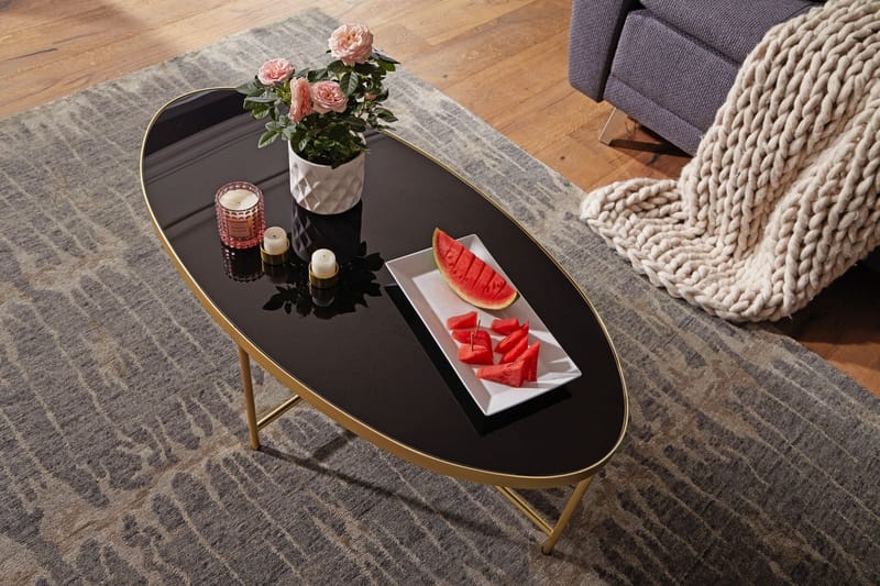 Dredyn Sofabord 110 cm Ovalt - Glass/Svart/Gull - Møbler - Bord - Sofabord & salongbord