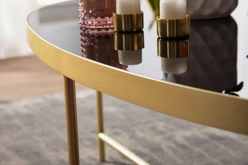 Dredyn Sofabord 110 cm Ovalt - Glass/Svart/Gull - Møbler - Bord - Sofabord & salongbord