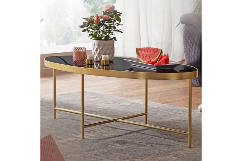 Dredyn Sofabord 110 cm Ovalt - Glass/Svart/Gull - Møbler - Bord - Sofabord & salongbord