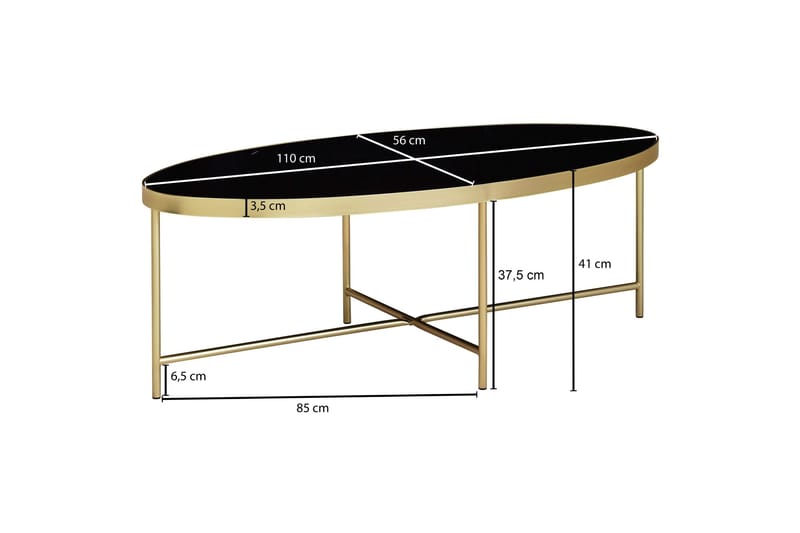 Dredyn Sofabord 110 cm Ovalt - Glass/Svart/Gull - Møbler - Bord - Sofabord & salongbord