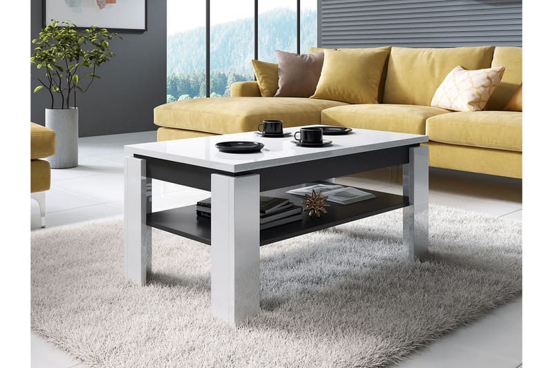 Duvetorp Sofabord 100 cm med Oppbevaringshylle - Hvit/Grafitgrå - Sofabord & salongbord