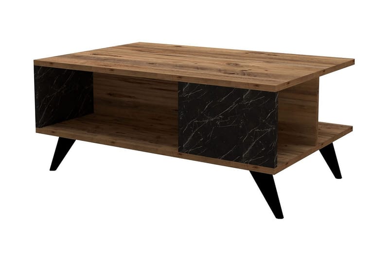 Sofabord Dzelda 90 cm med Oppbevaring Hylle Marmormønster - Valnøttbrun/Svart - Sofabord & salongbord