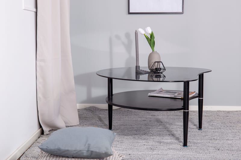 Egg Ovalt Sofabord med Hylle 101x80 cm i Glass med Metallben - Røykgrå - Møbler - Bord - Sofabord & salongbord