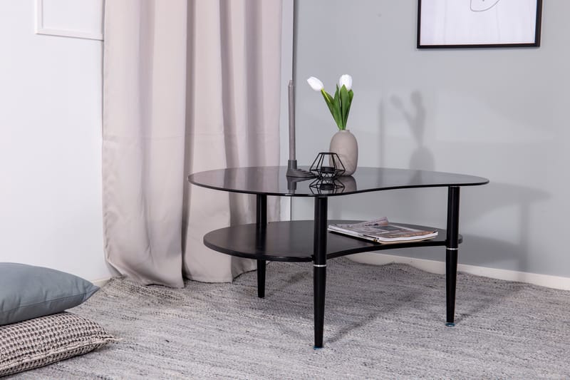 Egg Ovalt Sofabord med Hylle 101x80 cm i Glass med Metallben - Røykgrå - Møbler - Bord - Sofabord & salongbord
