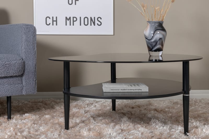 Egg Ovalt Sofabord med Hylle 101x80 cm i Glass med Metallben - Røykgrå - Møbler - Bord - Sofabord & salongbord
