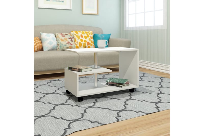 Elegancia Sofabord 80 cm med Oppbevaringshylle på Hjul - Hvit - Møbler - Bord - Sofabord & salongbord - Sofabord med oppbevaring