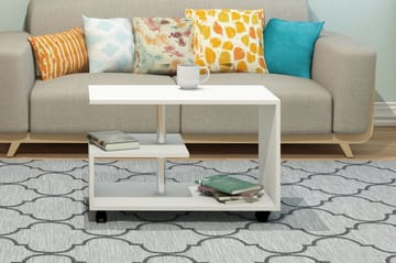 Elegancia Sofabord 80 cm med Oppbevaringshylle på Hjul - Hvit - Møbler - Bord - Sofabord & salongbord - Sofabord med oppbevaring