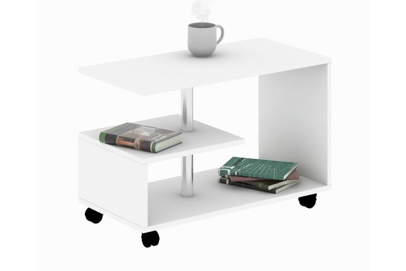 Elegancia Sofabord 80 cm med Oppbevaringshylle på Hjul - Hvit - Møbler - Bord - Sofabord & salongbord - Sofabord med oppbevaring