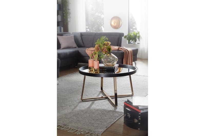 Elphin Sofabord 78 cm Rundt - Glass/Svart - Møbler - Bord - Sofabord & salongbord