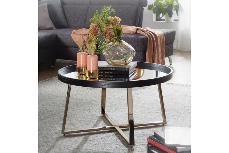 Elphin Sofabord 78 cm Rundt - Glass/Svart - Møbler - Bord - Sofabord & salongbord