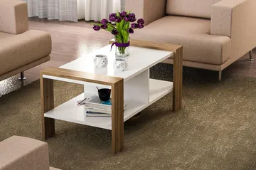 Ericanna Sofabord 90 cm med Oppbevaringshylle - Hvit/Valnøttsbrun - Møbler - Bord - Sofabord & salongbord - Sofabord med oppbevaring