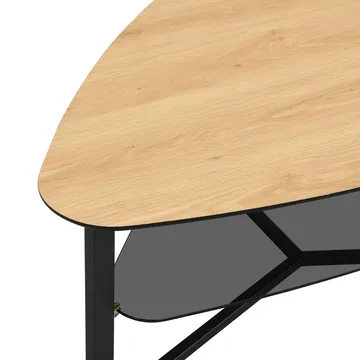 Erlona sofabord 110 cm nyreformet med eikelook, glasshylle og metallstamme - eikelook / svart - Møbler - Bord - Sofabord & salongbord - Sofabord med oppbevaring
