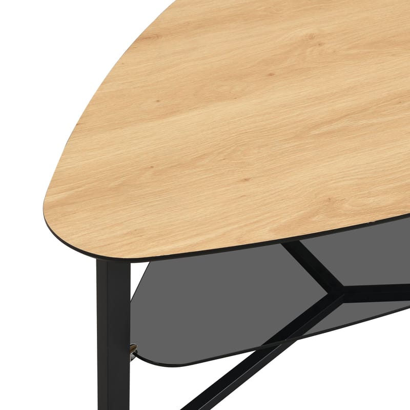 Erlona sofabord 110 cm nyreformet med eikelook, glasshylle og metallstamme - eikelook / svart - Møbler - Bord - Sofabord & salongbord - Sofabord med oppbevaring