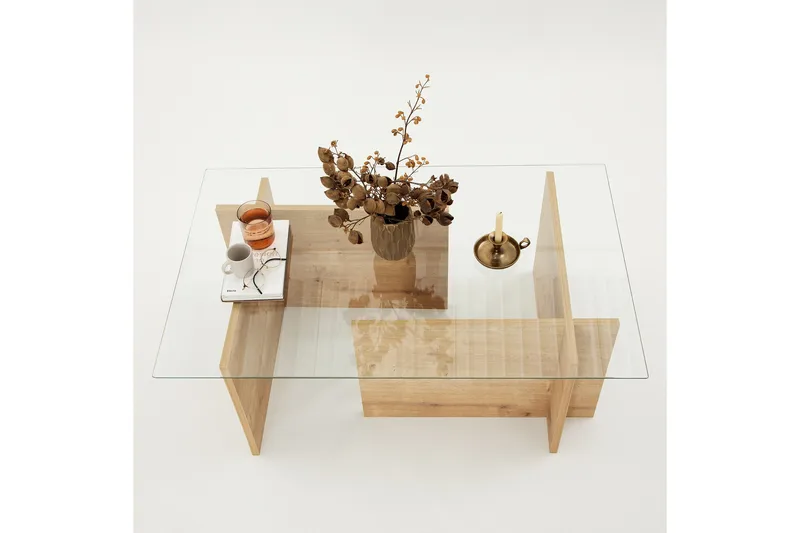 Escape 65 cm Rektangulært Salongbord i Glass med Understell i Tre - Klar - Møbler - Bord - Sofabord & salongbord