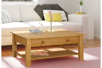 Evonne Sofabord 100 cm med Oppbevaring 2 Skuffer + Hylle - Brun - Møbler - Bord - Sofabord & salongbord - Sofabord med oppbevaring