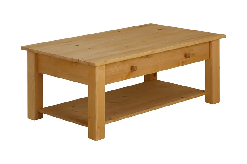 Evonne Sofabord 100 cm med Oppbevaring 2 Skuffer + Hylle, Brun