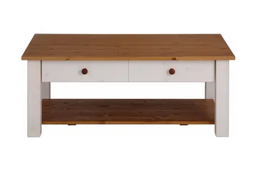 Evonne Sofabord 100 cm med Oppbevaring 2 Skuffer + Hylle - Hvit/Brun - Møbler - Bord - Sofabord & salongbord - Sofabord med oppbevaring