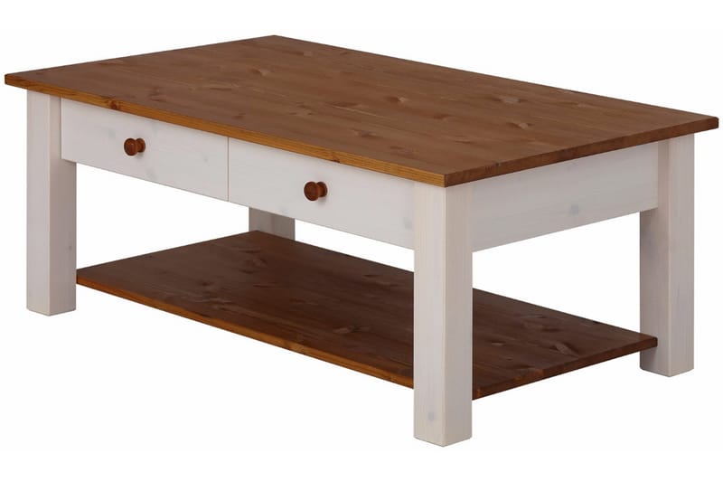 Evonne Sofabord 100 cm med Oppbevaring 2 Skuffer + Hylle - Hvit/Brun - Møbler - Bord - Sofabord & salongbord - Sofabord med oppbevaring