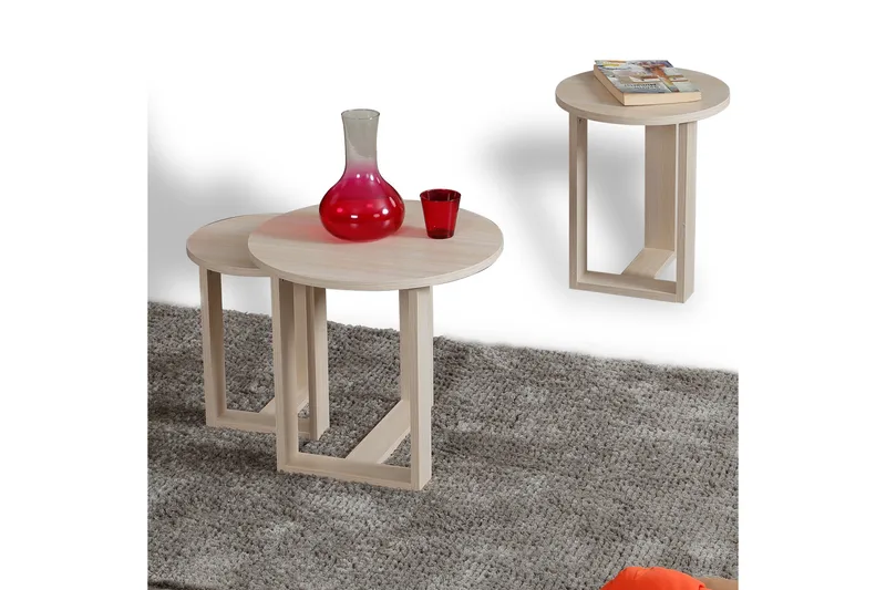 Falan Settbord 52 cm Rundt 3 Bord - Beige - Møbler - Bord - Sofabord & salongbord