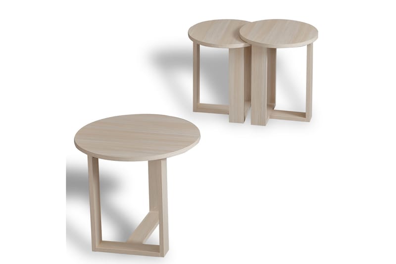 Falan Settbord 52 cm Rundt 3 Bord - Beige - Møbler - Bord - Sofabord & salongbord