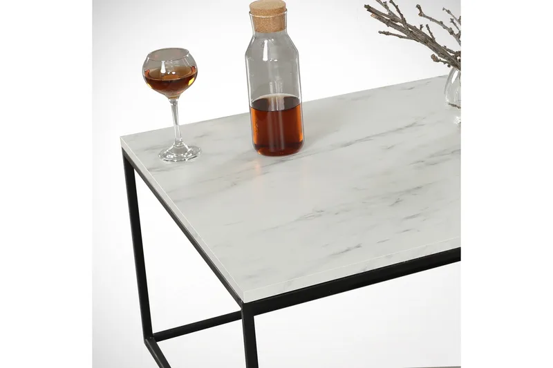 Falan Sofabord 95 cm Marmormønster - Hvit/Svart/Grå - Møbler - Bord - Sofabord & salongbord