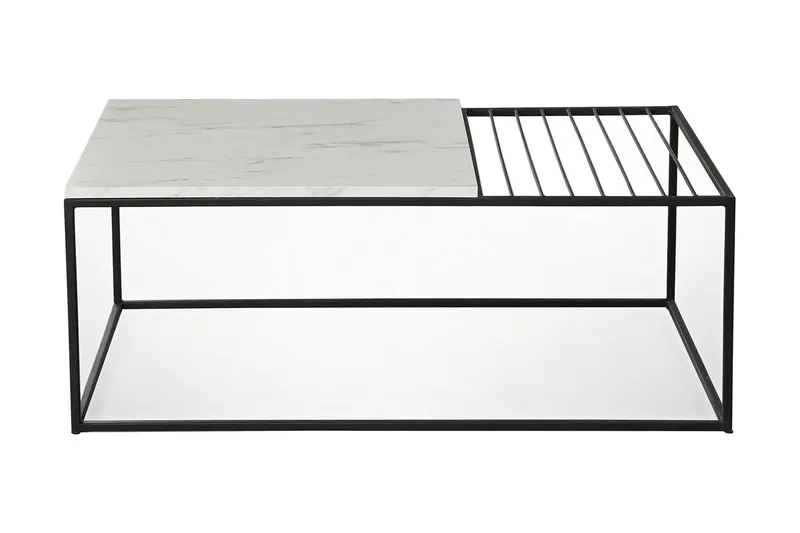 Falan Sofabord 95 cm Marmormønster Ribbor, Hvit/Svart