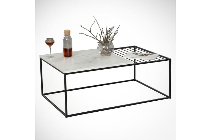 Falan Sofabord 95 cm Marmormønster Ribbor - Hvit/Svart - Møbler - Bord - Sofabord & salongbord