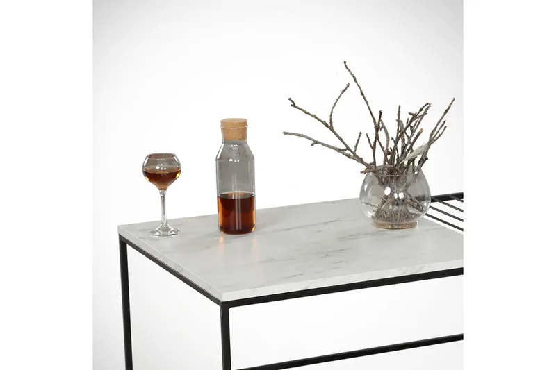 Falan Sofabord 95 cm Marmormønster Ribbor - Hvit/Svart - Møbler - Bord - Sofabord & salongbord