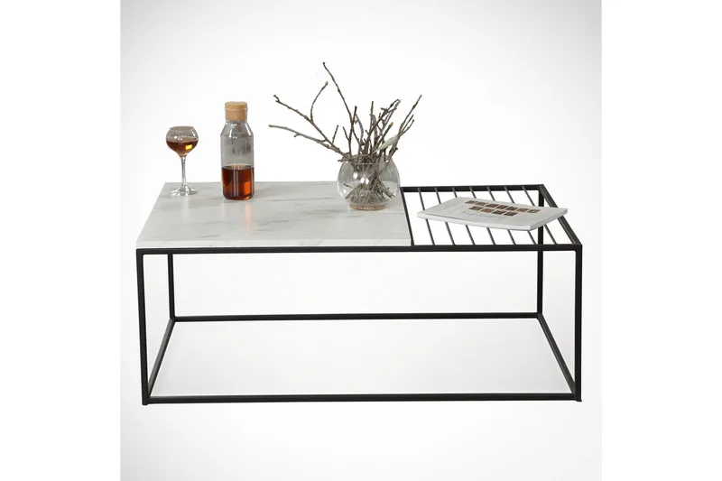 Falan Sofabord 95 cm Marmormønster Ribbor - Hvit/Svart - Møbler - Bord - Sofabord & salongbord