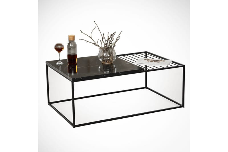Falan Sofabord 95 cm Marmormønster Ribbor - Svart - Møbler - Bord - Sofabord & salongbord