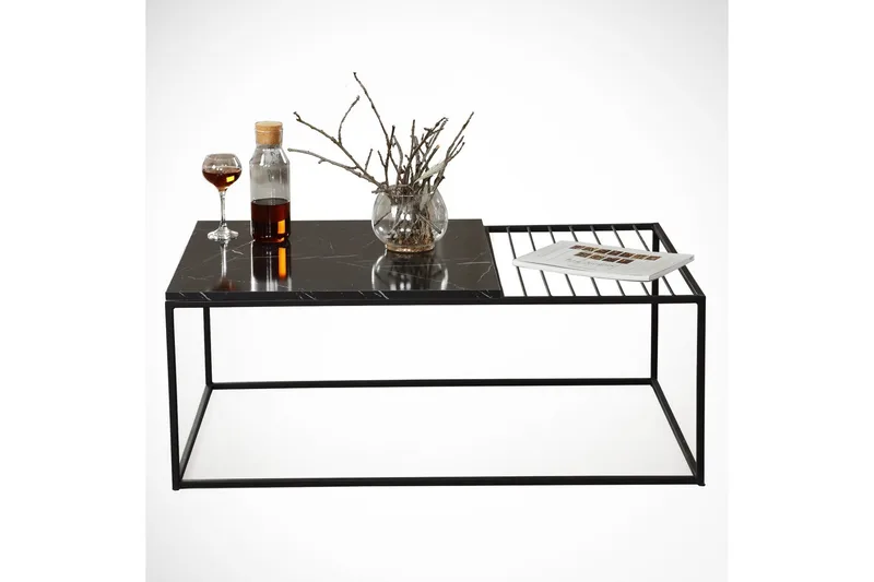 Falan Sofabord 95 cm Marmormønster Ribbor - Svart - Møbler - Bord - Sofabord & salongbord