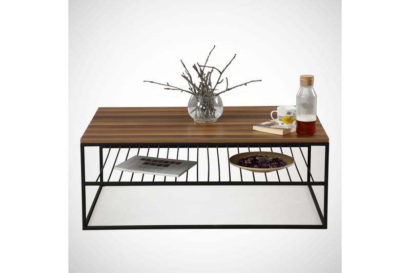 Falan Sofabord 95 cm med Hylle Ribber - Brun - Møbler - Bord - Sofabord & salongbord