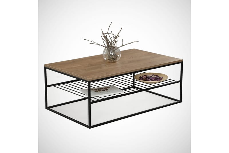 Falan Sofabord 95 cm med Hyller Ribber - Brun/Eik - Møbler - Bord - Sofabord & salongbord