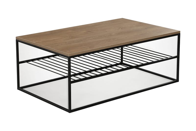 Falan Sofabord 95 cm med Hyller Ribber - Brun/Eik - Møbler - Bord - Sofabord & salongbord