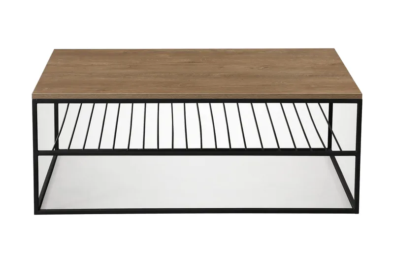 Falan Sofabord 95 cm med Hyller Ribber, Brun/Eik